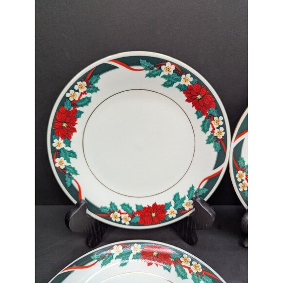 Tienshan Fine China Deck The Halls Christmas Design Salad Plate Set of 4 - Picture 1 of 11